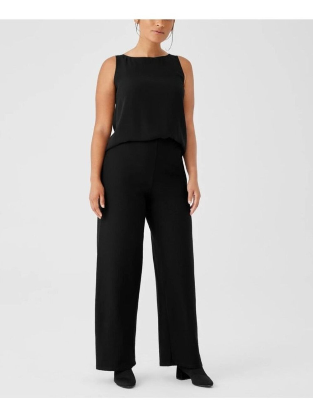 Eileen Fisher Womens Black Stretch Crepe High-Waisted Wide-Leg Pants Size 1X